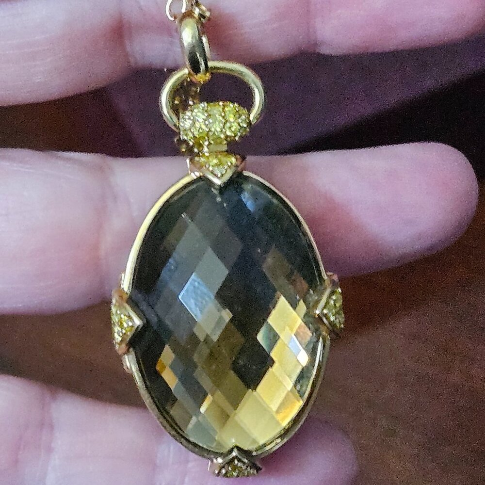RARE MONICA RICH KOSANN QUARTZ YELLOW DIAMOND 18K CHARM LOCKET PENDANT NECKLACE